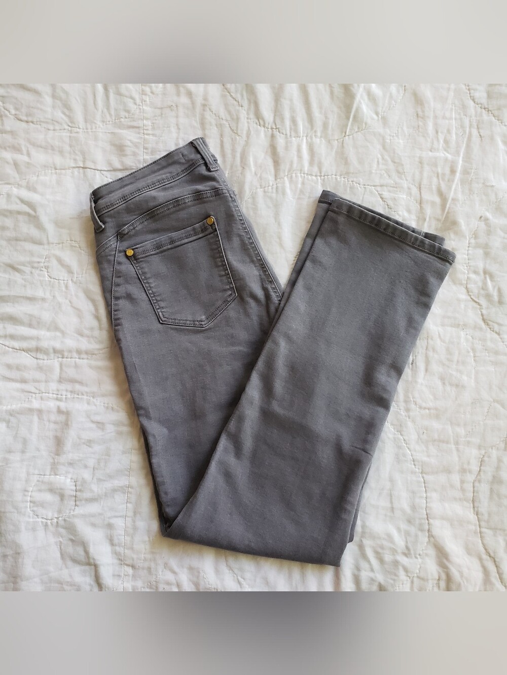 Iman Jeans Size 12 Charcol Grey Stretchy Faux Pocket Straight Leg Smart Casual